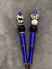 Beaded Pen Set Silicon Focal Western Style Black White Cow Heart Gift Twistable
