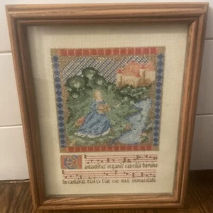 OOAK Music Latin Princess Castle Finished Complete Cross Stitch Framed Oak - Picture 1 of 9