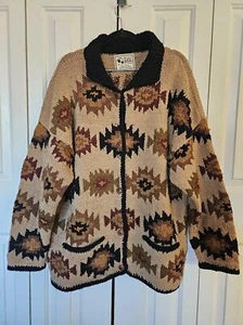 Vintage Aztec print Bolivia hand knitted planet Earth imports wool sweater brown - Picture 1 of 10