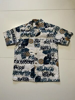 Roupa esportiva havaiana vintage feita no Havaí tecido de casca botão camisa acampamento  - Imagem 1 de 4
