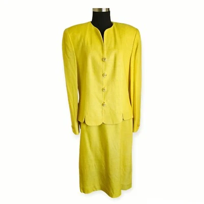 Herbert Grossman Cynthia Sobel Yellow Silk Skirt Suit Vintage Lined Size 12 - Image 1 of 4