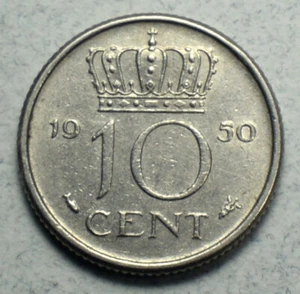 Netherlands 10c 10 Cents 1950 KM#182 Europe Coin - Picture 1 of 2