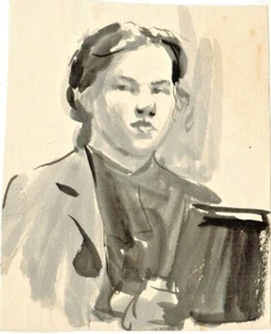 1950's WOMAN'S WATERCOLOR PORTRAIT #1 by u/k Soviet Russian artist - Picture 1 of 1