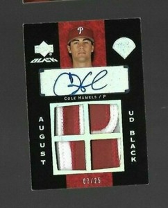 2007 UD BLACK COLE HAMELS PHILLIES AUTO PATCH CARD #D 7/25