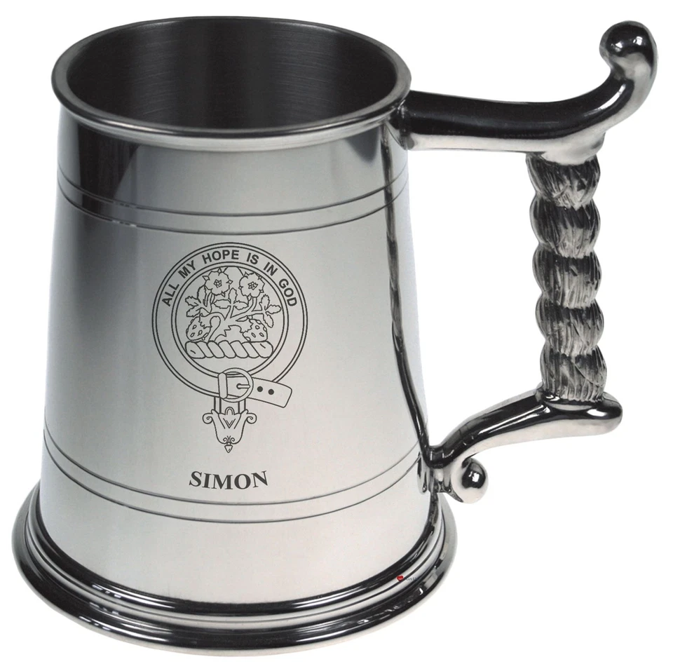 Simon Crest Tankard with Rope Handle in Polished Pewter 1 Pint Capacity - Image 1 of 1