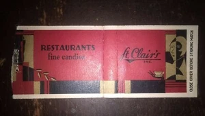 Vintage St Clair's Inc Restaurants, Fine Candies Matchbook - Removed from Album - Picture 1 of 2