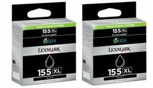 TWO (2) New Genuine Factory Sealed Lexmark 155XL Black Inkjet Cartridges - Picture 1 of 1