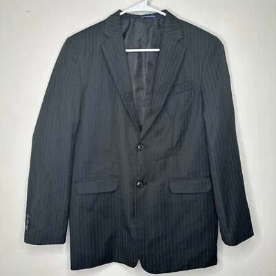 Chaps Boys 18 Mens 35S 39" Blazer Sport Coat Suit Jacket Black Striped 2 Button - Image 1 of 4