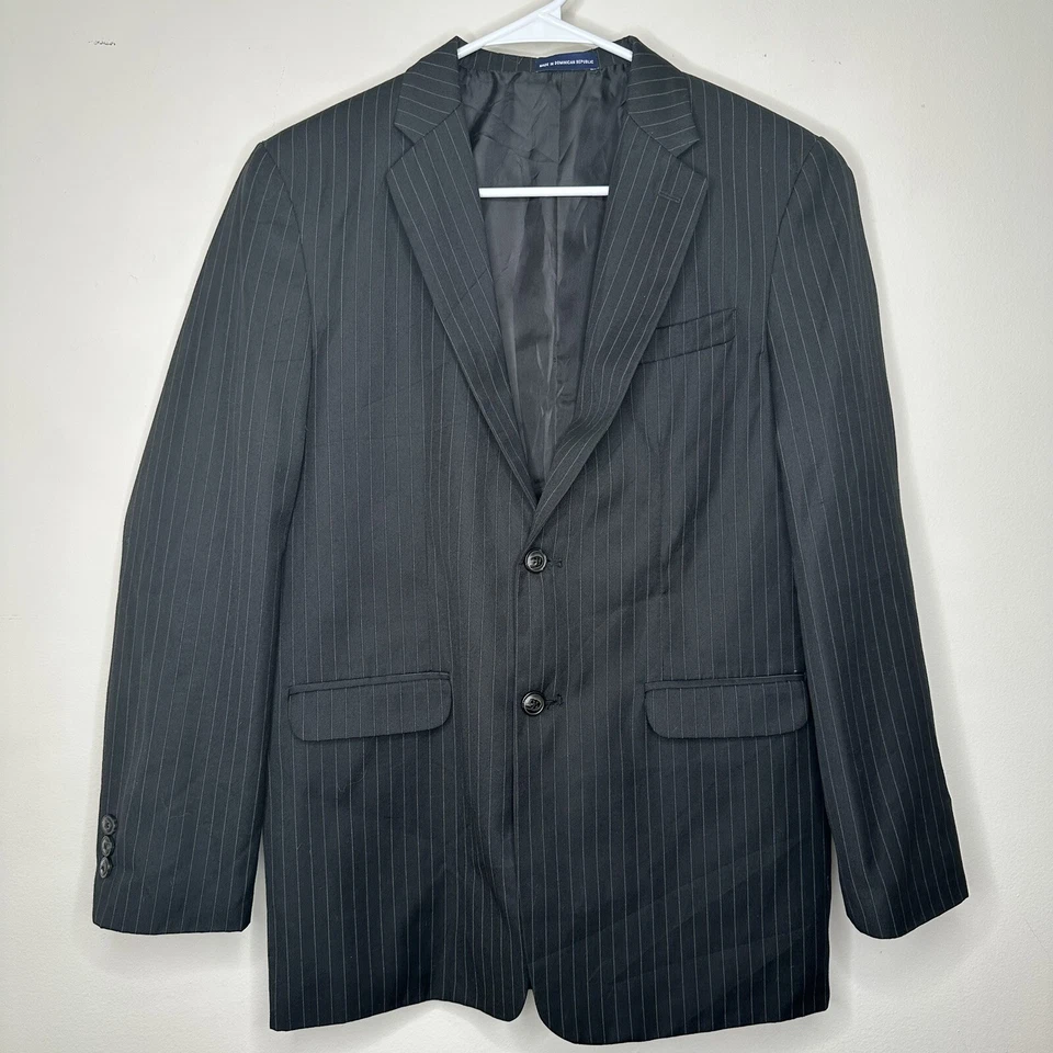 Chaps Boys 18 Mens 35S 39" Blazer Sport Coat Suit Jacket Black Striped 2 Button - Image 1 of 4