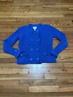 Talbots Petites Womens Sweater Size Small PS Blue Snap Button Chunky Waffle Knit