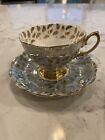 VINTAGE Royal Albert Gold Leaf Wide Mouth Tea Cup and Saucer #4398, England Rare