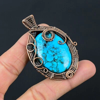 Colgante envuelto en alambre de cobre con piedras preciosas turquesa joyería regalo para ella CCP 103 Foto 1 de 4