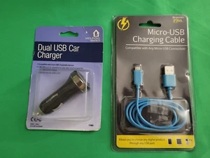 Cargador de Coche Doble USB 12V y Cable de Carga Azul Micro USB 39 pulgadas Nuevo Regalo Lote de 2 - Imagen 1 de 5