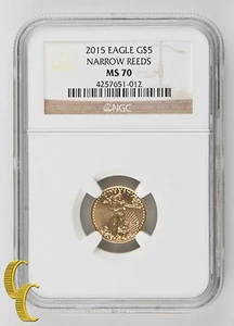 2015 $5 Gold 1/10 oz American Eagle Coin Narrow Reeds NGC MS-70 .900 - Picture 1 of 4