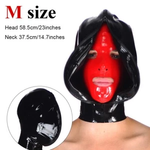 2 Layers Latex Hood Front Zip Rubber Mask for Fetish Experience Suffocation BDSM - Picture 1 of 3