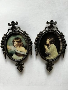 2 Pcs Italy VTG Oval Brass Wall Picture Frame Little Girl 6.5 In X 4 In - Picture 1 of 15