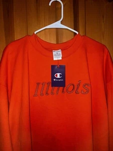 Illinois Champion Sweatshirt Orange Fighting Illini Fleece Pullover Crew 2XL NEW - Picture 1 of 8