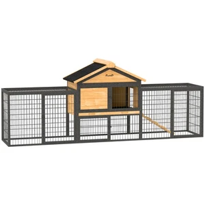 PawHut Rabbit Hutch, Guinea Pig Hutch Outdoor with Steel Run, Tray, Ramp - Picture 1 of 11