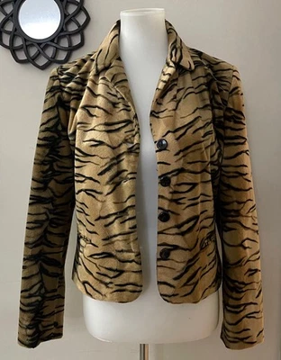 Harve Benard faux fur animal print blazer chic fall classic women's S holiday - Image 1 of 4
