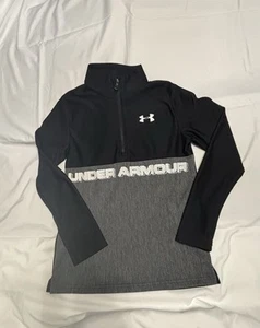 Under Armour Youth sHeat Gear 1/4 Zip Pull Over Top Black/gray Athletic Loose - Picture 1 of 3