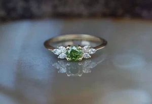 2.00 Ct Peridot & Moissanite Wedding Ring 14K Yellow Gold Over - Picture 1 of 7