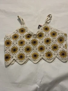 NEW NWT Sweet Generis HALF CROP Crocheted Boho Hippie Tank Shirt Large L - Picture 1 of 7