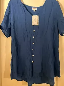 LulaRoe Royal Blue Shannah Button Down Short Sleeve Blouse NWT XL - Picture 1 of 1