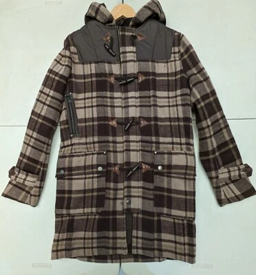 Chaqueta Triple Five Soul Talla Mediana Mezcla de Lana Cuadros Abrigo Largo con Capucha Hombres Foto 1 de 4