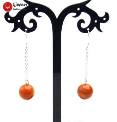 Pendiente de gancho de coral redondo naranja de moda de 14-15 mm para mujer joyería fina 2"" oreja730 Foto 1 de 4