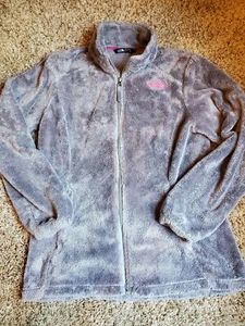Girls The North Face Gray Pink Fleece Full Zip up Size Large XL 18 - Picture 1 of 7
