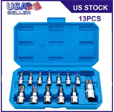 13PCS E Torx Star Female Bit Socket Set 1/2" 3/8" 1/4" Drive T8 - T70 With Case - Image 1 of 4