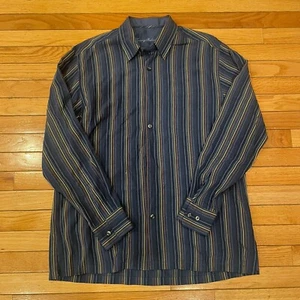 Camisa de vestir Tommy Bahama para hombre M azul a rayas con botones manga larga - Imagen 1 de 6