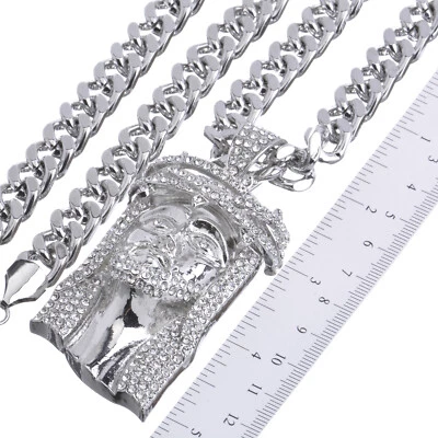 Collar de cadena cubana pesada de 30" colgante Jesús chapado en oro hip hop HC 6003 Foto 1 de 2