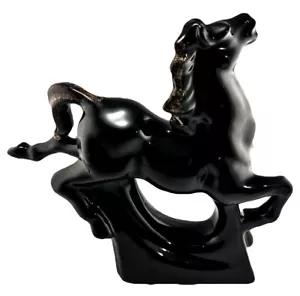 VTG MCM Japan Pottery Black Stallion Mustang Horse Redware Pottery Figural Black - Picture 1 of 9