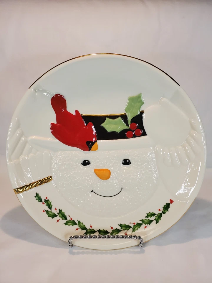 LENOX Happy Holly Days Christmas Snowman Cookie Plate 9"