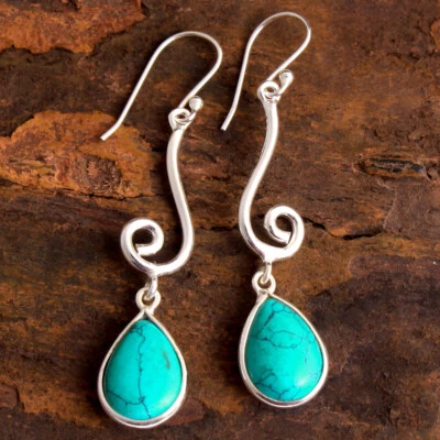 Simulated Turquoise Gemstone 925 Sterling Silver Women Earring - Image 1 of 2