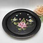Hand Painted Toleware Tray Pink Florals Metal
