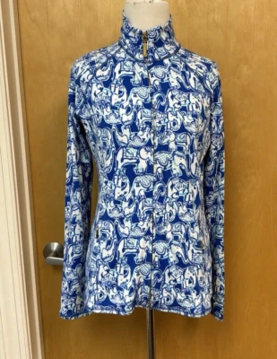 Lilly Pulitzer Skipper Popover UPF 50+ 1/2 Cremallera Azul Get Trunky Elephants Talla S Foto 1 de 4