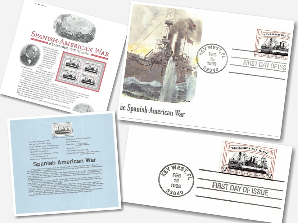 USPS FDI 1998 'Spanish-American War' collection total of 6 items   - Image 1 of 4
