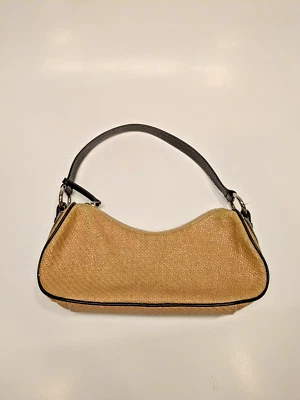 Vintage Banana Republic Y2K Shoulder Bag Wood Rayon Woven Leather Boho Safari - Image 1 of 4