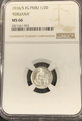 Rare in this grade MS 66 ! Up for bid a 1916/5 FC Peru 1/2 D Feruana error coin - Image 1 of 4