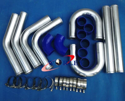 2" inch 51 mm Aluminum Intercooler Turbo Piping pipe & Blue hose kits Universal - Image 1 of 4