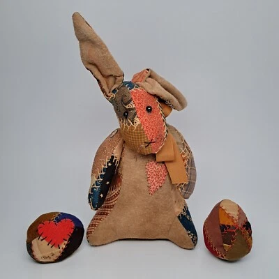 Primitive Folk Art Bunny Rabbit Doll Easter Vintage Quilt Handmade Artist Signed - Image 1 of 4