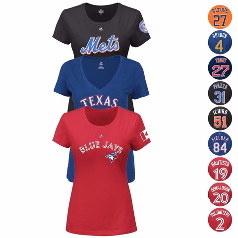 MLB Team Player Name & Number Jersey T-Shirt Collection by MAJESTIC - Women's Cover