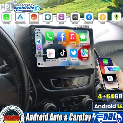 4+64GB Android 14 Carplay Autoradio Für Hyundai iX35 2010-2015 GPS NAVI DAB+ DSP - Bild 1 von 4