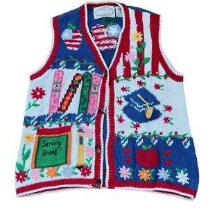 Vintage Eagles Eye Cardigan Sweater Vest Teacher Grads Spring Pocket Sz Small - Picture 1 of 11