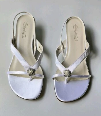 David's Bridal Michaelangelo white sandals JEWELED PEARL shoes wedding 'Christy' - Image 1 of 4