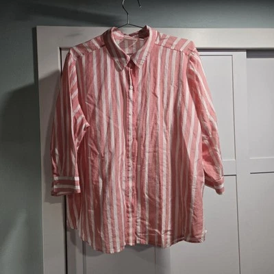 Blusa para mujer Chico talla grande 3 mezcla de algodón seda a rayas manga 3/4 botones Foto 1 de 4