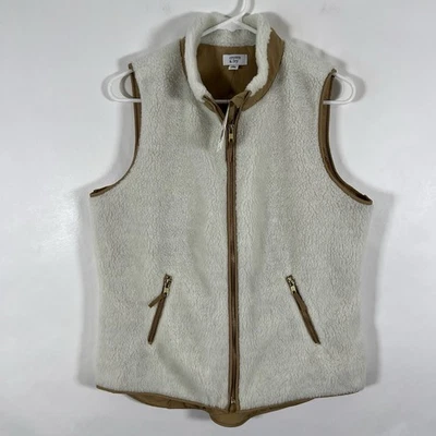Chaleco polar Sherpa Crown & Ivy cremallera completa para mujer talla mediana blanco beige nuevo con etiquetas $84 Foto 1 de 4