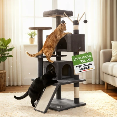 Kratzbaum Katzenbaum Kletterbaum Grau 135 cm Katzen Kratz Spiel Sisal Baum XXL - Bild 1 von 2